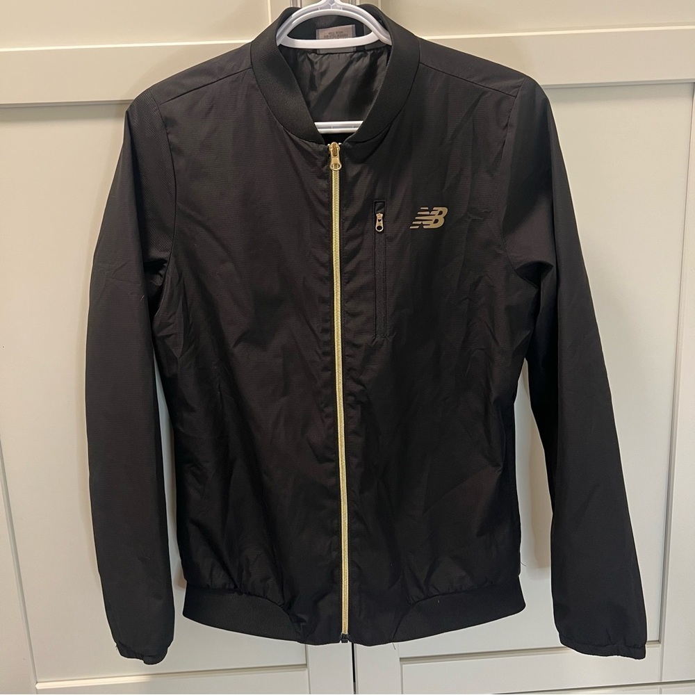 New Balance Lightweight Black Jacket Gold Zippers Womens Size Small